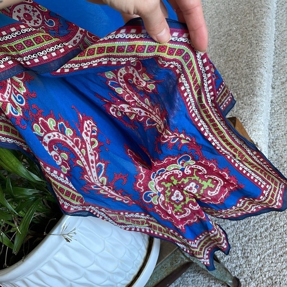 Talbots Blue Paisley Silk Kaftan Pop Over Tunic Top - Picture 5 of 9